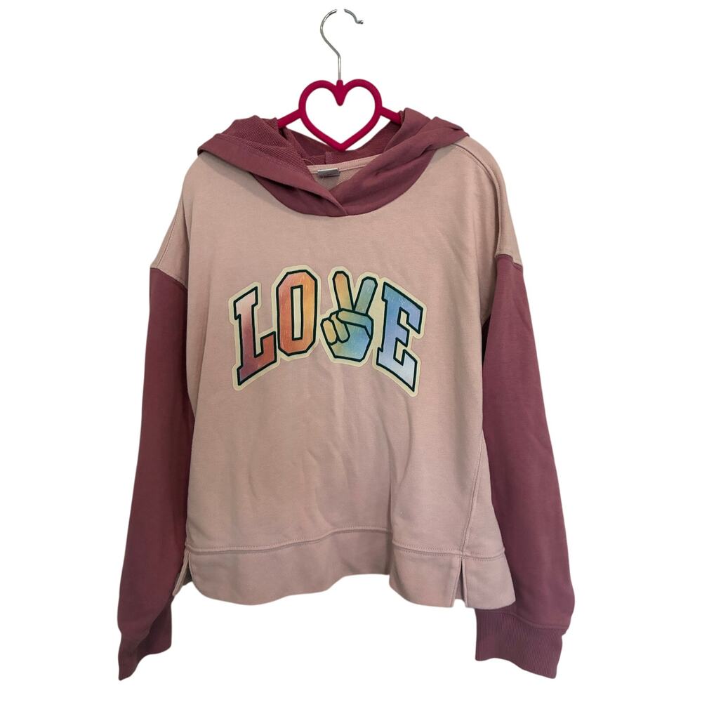 Old Navy "Love" Peace Pink Pullover Hoodie 8 Year Old